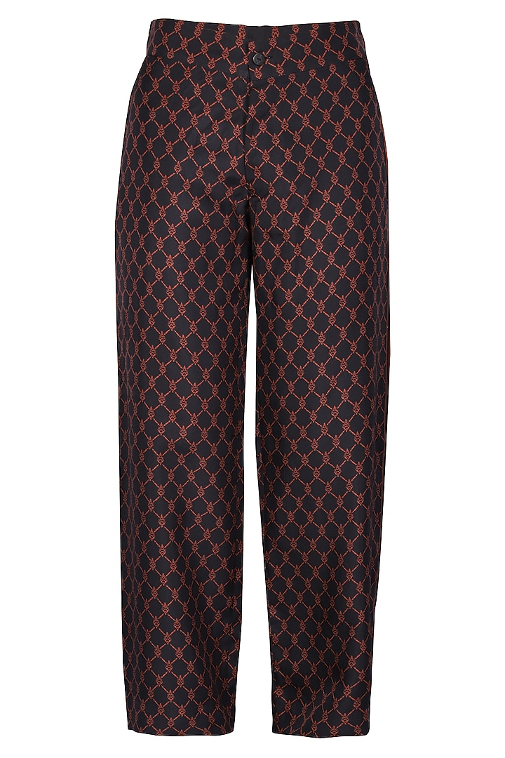 Black Twill Silk Printed Trousers by S&N by Shantnu Nikhil Men at Pernia's Pop Up Shop