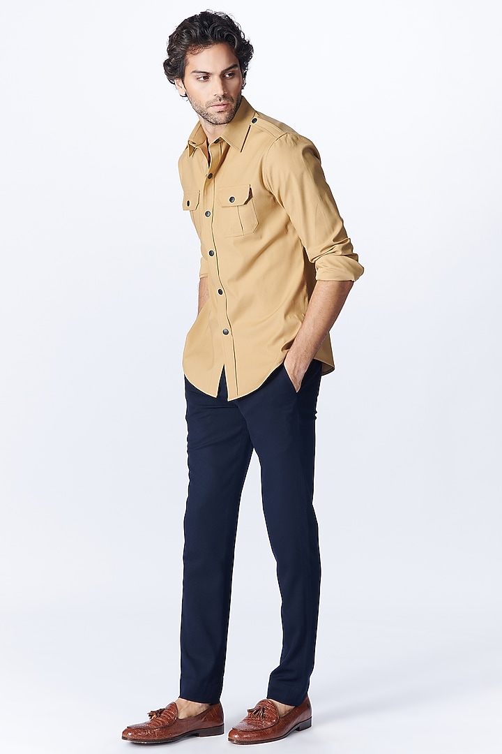 Beige Stretch Poplin Party Wear Shirt by S&N by Shantnu Nikhil Men at Pernia's Pop Up Shop