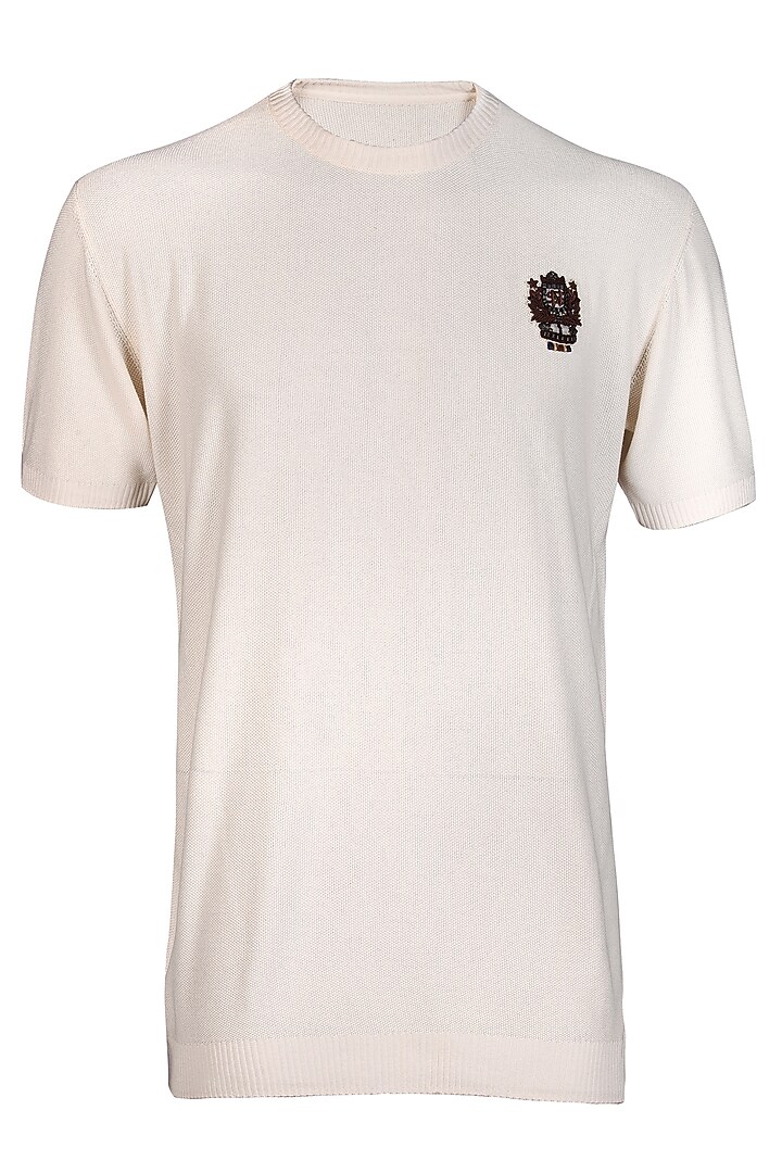 White Viscose Nylon Knit T-Shirt by S&N by Shantnu Nikhil Men at Pernia's Pop Up Shop