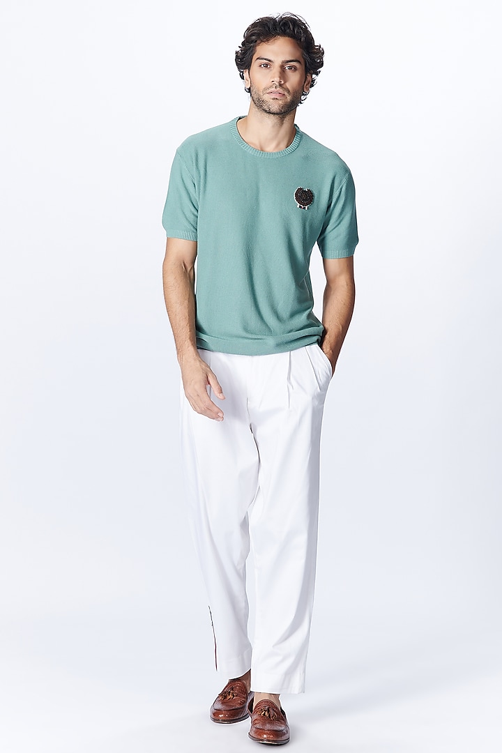 Moss Green Viscose Nylon Knit T-Shirt by S&N by Shantnu Nikhil Men