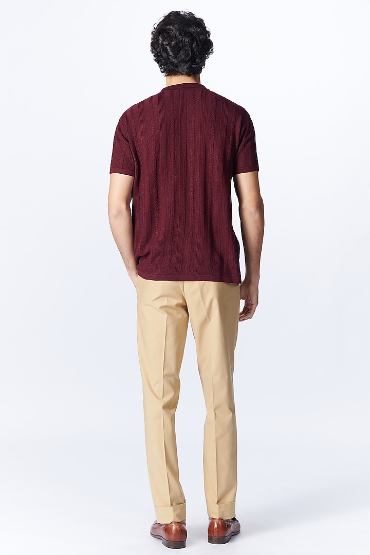 Maroon Recycled Nylon Knit Party Wear Shirt by S&N by Shantnu Nikhil Men at Pernia's Pop Up Shop