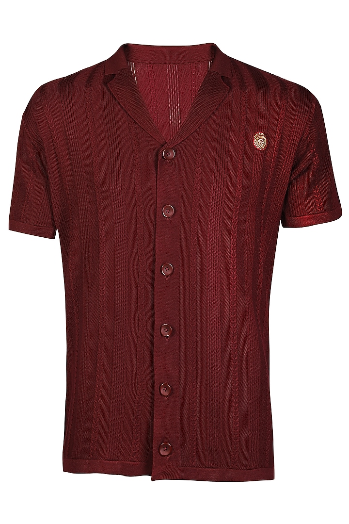 Maroon Recycled Nylon Knit Party Wear Shirt by S&N by Shantnu Nikhil Men at Pernia's Pop Up Shop
