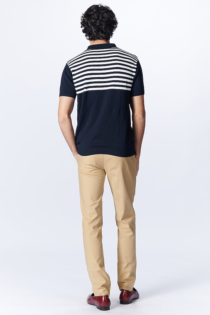Navy Blue Recycled Nylon Striped Knit T-Shirt by S&N by Shantnu Nikhil Men at Pernia's Pop Up Shop