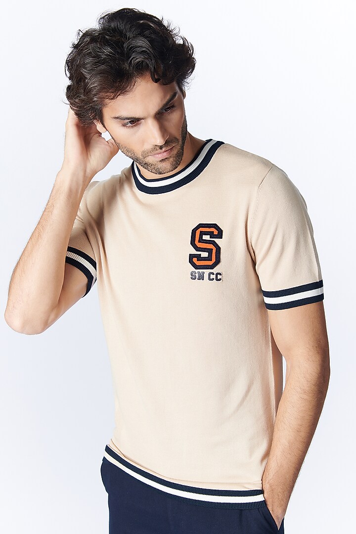 Beige Recycled Nylon Knit T-Shirt by S&N by Shantnu Nikhil Men at Pernia's Pop Up Shop