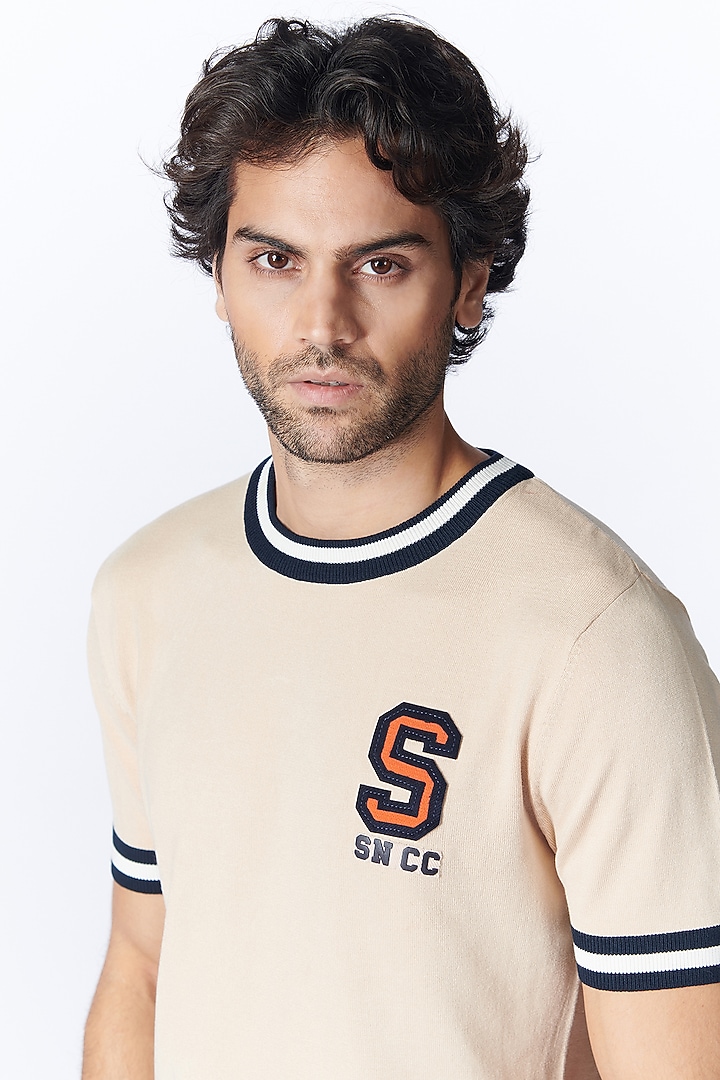 Beige Recycled Nylon Knit T-Shirt by S&N by Shantnu Nikhil Men at Pernia's Pop Up Shop