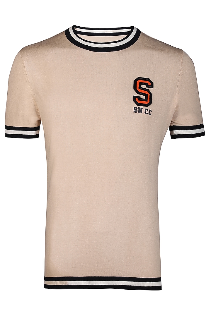 Beige Recycled Nylon Knit T-Shirt by S&N by Shantnu Nikhil Men at Pernia's Pop Up Shop