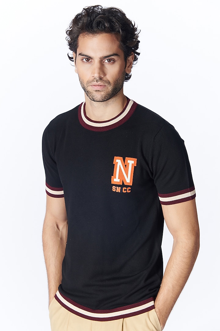 Black Recycled Nylon Knit T-Shirt by S&N by Shantnu Nikhil Men at Pernia's Pop Up Shop