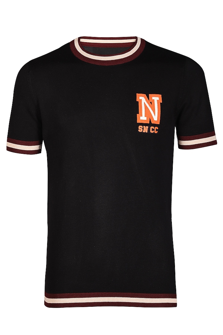 Black Recycled Nylon Knit T-Shirt by S&N by Shantnu Nikhil Men at Pernia's Pop Up Shop