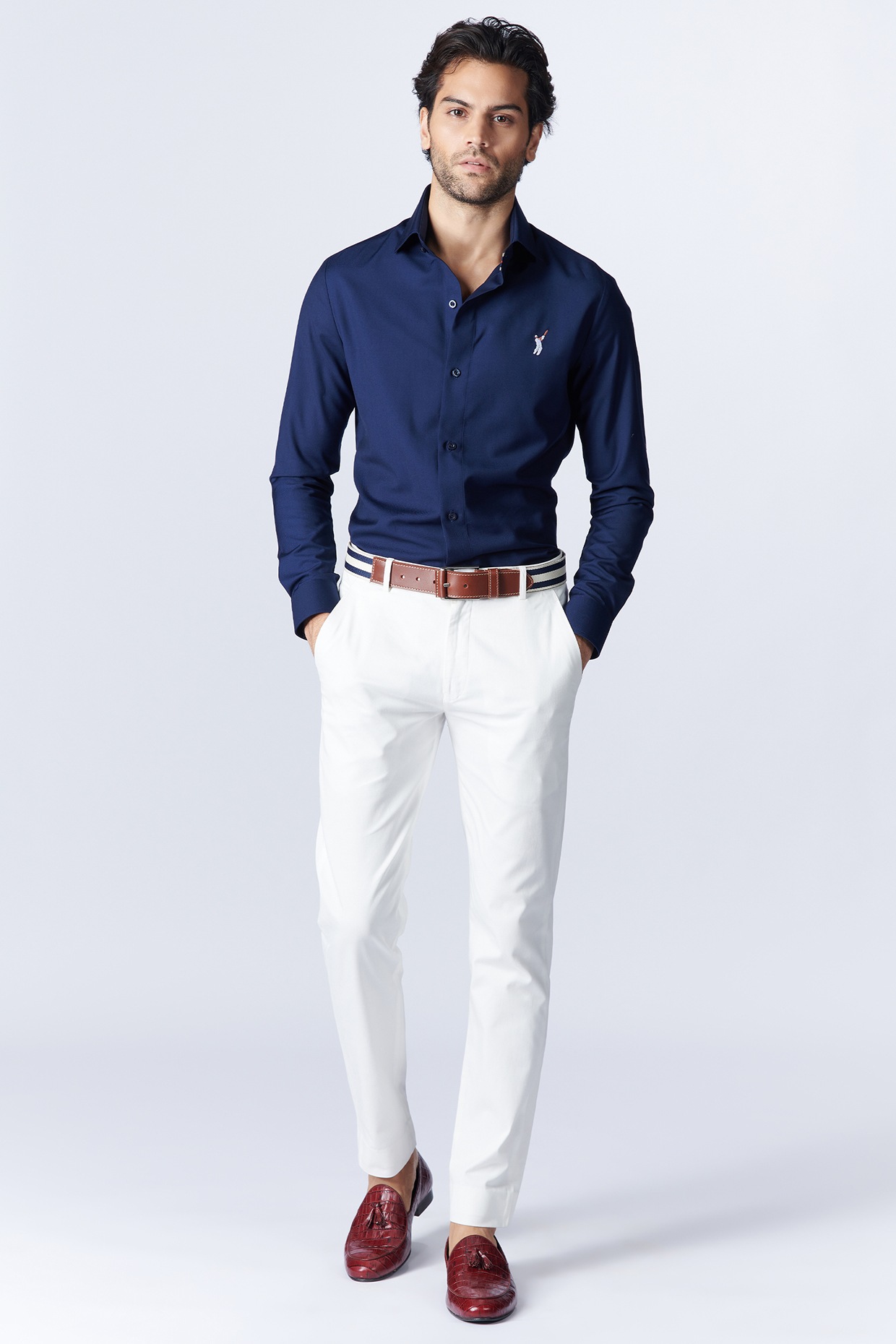 Navy Blue Viscose & Terylene Shirt by S&N by Shantnu Nikhil Men at