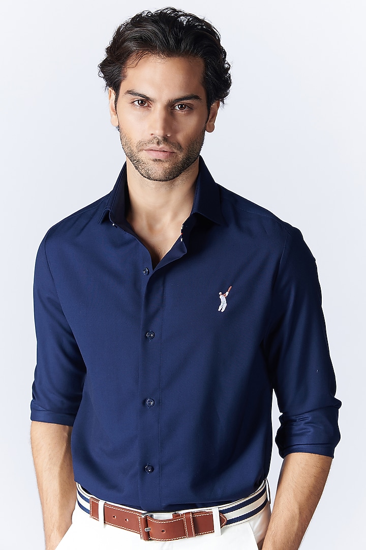 Buy S&N by Shantnu Nikhil Men Navy Blue Viscose & Terylene Shirt at 2023
