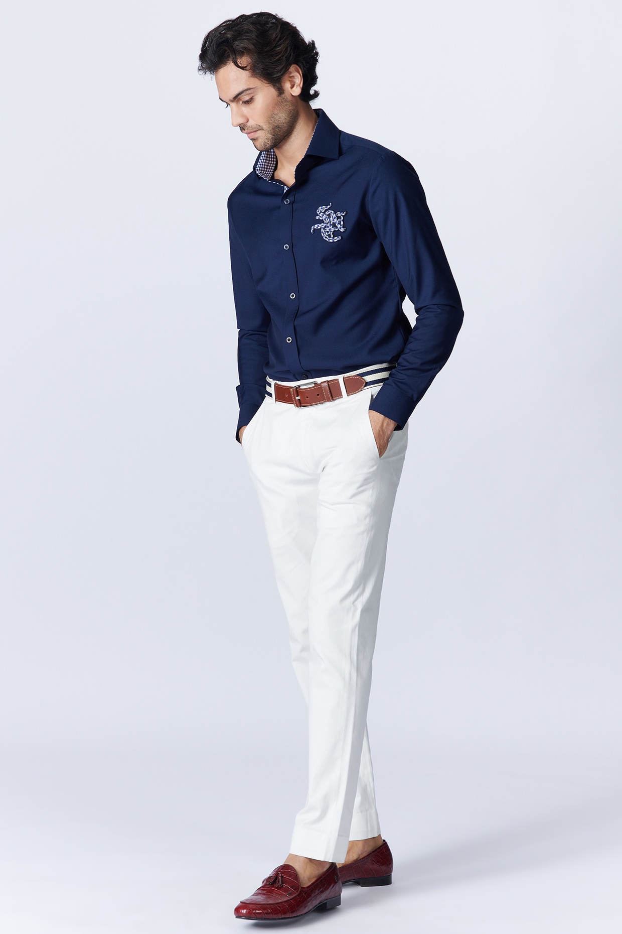 Navy blue pant and white best sale shirt formal