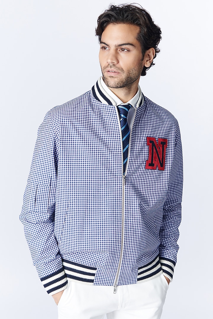 Blue Cotton Printed Jacket by S&N by Shantnu Nikhil Men at Pernia's Pop Up Shop