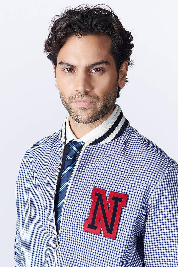 Blue Cotton Printed Jacket by S&N by Shantnu Nikhil Men at Pernia's Pop Up Shop