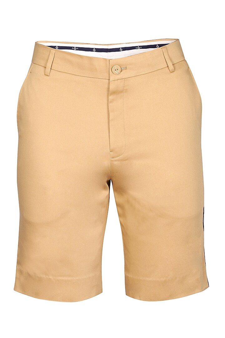 Beige Stretch Poplin Shorts by S&N by Shantnu Nikhil Men at Pernia's Pop Up Shop