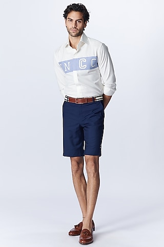 Navy Blue Suiting Fabric Shorts by S&N by Shantnu Nikhil Men