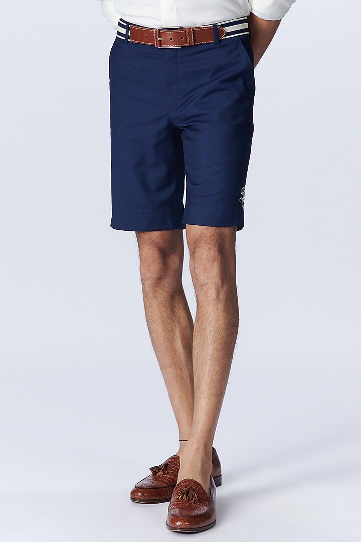 Navy Blue Suiting Fabric Shorts by S&N by Shantnu Nikhil Men at Pernia's Pop Up Shop