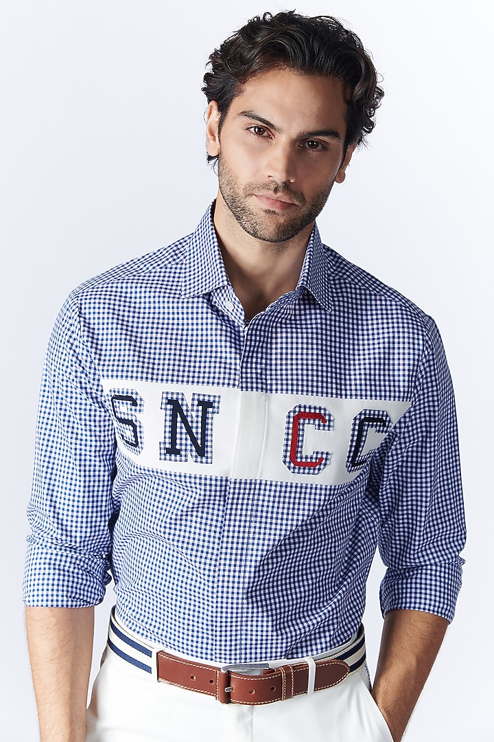 Blue Cotton Striped Wedding Shirt by S&N by Shantnu Nikhil Men at Pernia's Pop Up Shop