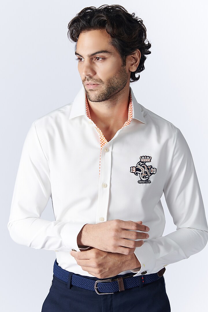 White Suiting Fabric Wedding Shirt by S&N by Shantnu Nikhil Men at Pernia's Pop Up Shop