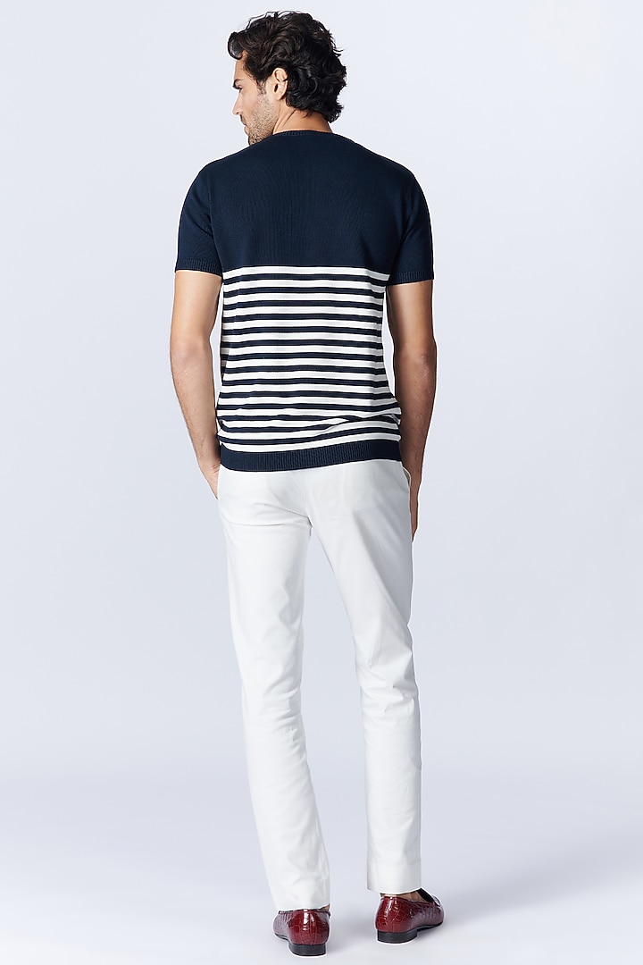 Navy Recycled Nylon Striped Polo T-Shirt by S&N by Shantnu Nikhil Men at Pernia's Pop Up Shop