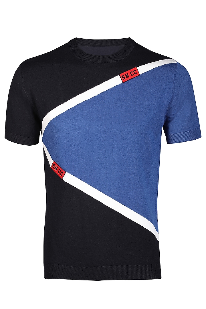Blue Recycled Nylon Color-Blocked T-Shirt by S&N by Shantnu Nikhil Men at Pernia's Pop Up Shop