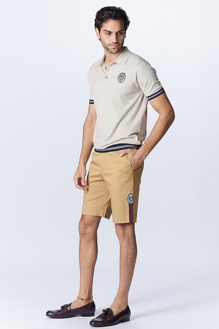 Beige Recycled Nylon Knit T-Shirt by S&N by Shantnu Nikhil Men at Pernia's Pop Up Shop