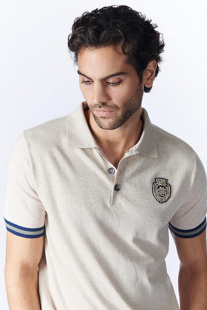 Beige Recycled Nylon Knit T-Shirt by S&N by Shantnu Nikhil Men at Pernia's Pop Up Shop