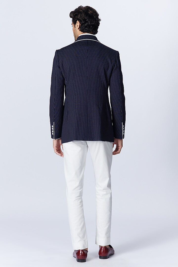 Navy Poly Blend & Lycra Jacket by S&N by Shantnu Nikhil Men at Pernia's Pop Up Shop