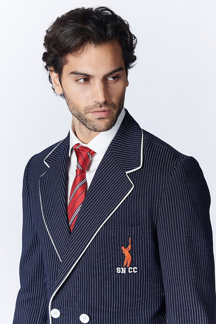 Navy Poly Blend & Lycra Jacket by S&N by Shantnu Nikhil Men at Pernia's Pop Up Shop