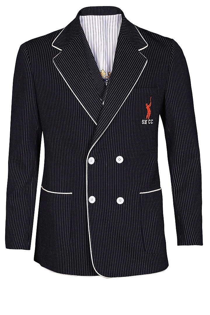 Navy Poly Blend & Lycra Jacket by S&N by Shantnu Nikhil Men at Pernia's Pop Up Shop