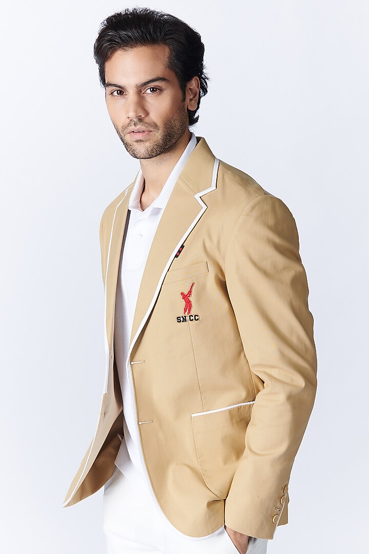 Beige Stretch Poplin Jacket by S&N by Shantnu Nikhil Men at Pernia's Pop Up Shop