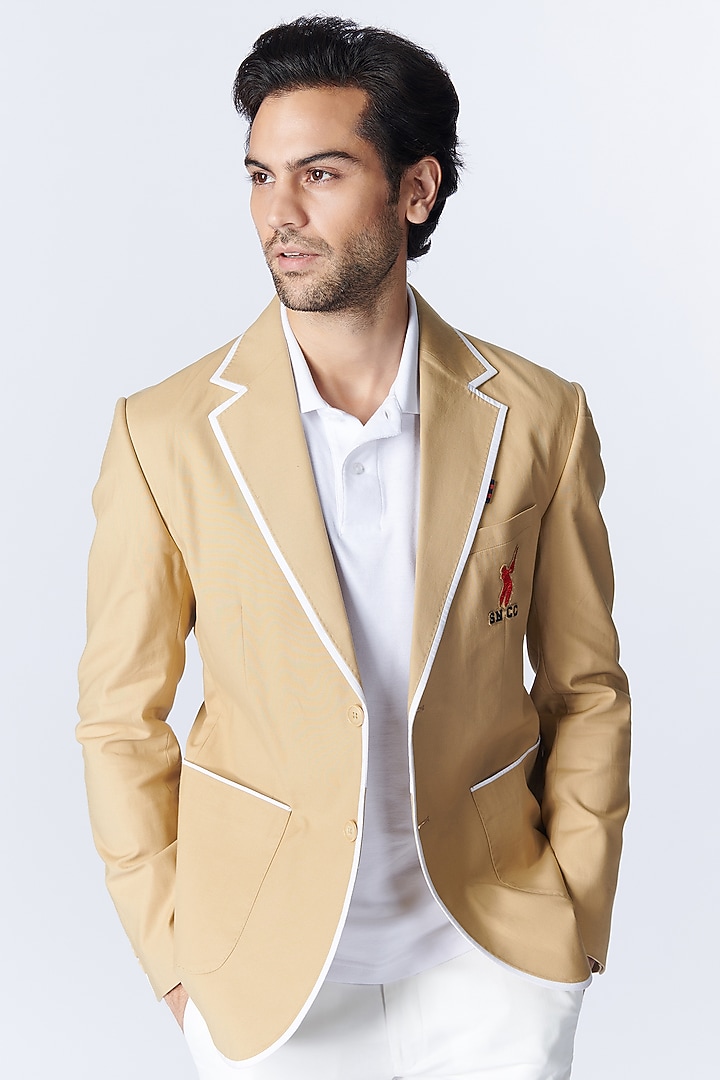 Beige Stretch Poplin Jacket by S&N by Shantnu Nikhil Men at Pernia's Pop Up Shop