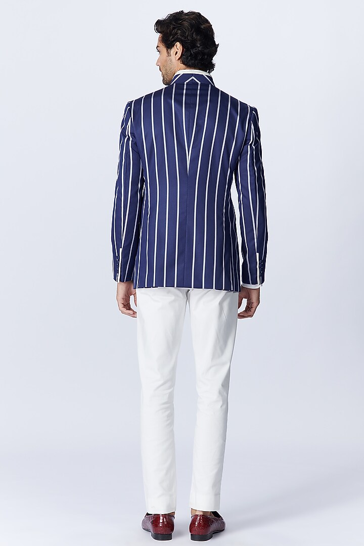 Blue Suiting Fabric Striped Wedding Bandhgala Jacket by S&N by Shantnu Nikhil Men at Pernia's Pop Up Shop