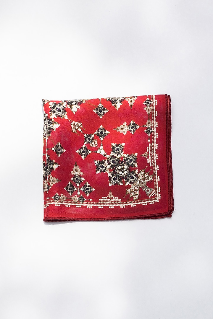 Red Twill Silk Printed Pocket Square by S&N by Shantnu Nikhil Men