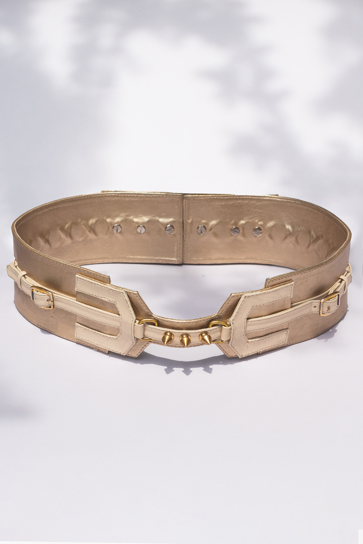 Ivory Leather & Metal Belt by S&N by Shantnu Nikhil Men