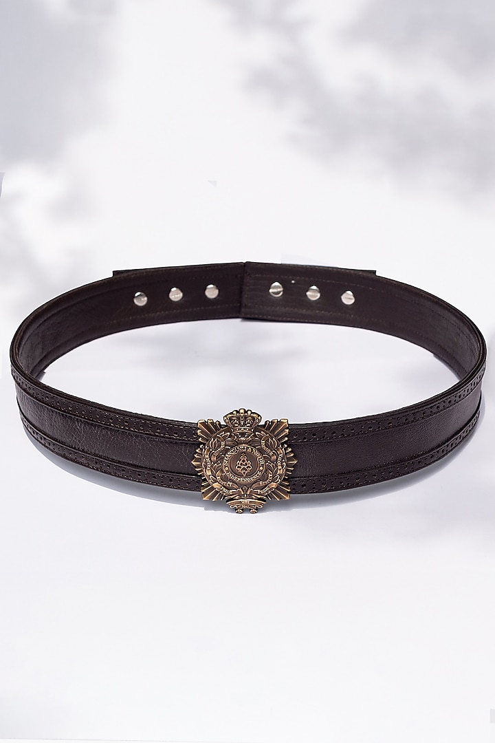 Brown Leather Crested Belt by S&N by Shantnu Nikhil Men