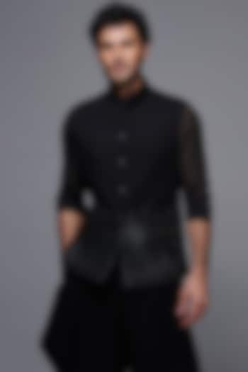 Black Cotton & Velvet Bundi Jacket by S&N by Shantnu Nikhil Men