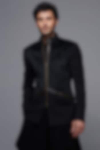 Black Velvet & Poly Blend Wedding Bandhgala Jacket by S&N by Shantnu Nikhil Men at Pernia's Pop Up Shop