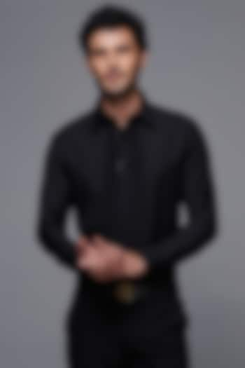 Black Terylene & Velvet Pintuck Shirt by S&N by Shantnu Nikhil Men