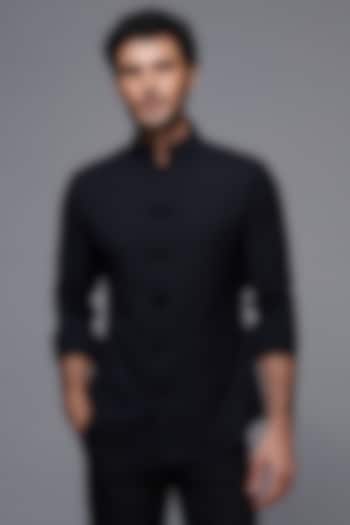 Black Poly Blend & Viscose Wedding Shirt by S&N by Shantnu Nikhil Men at Pernia's Pop Up Shop