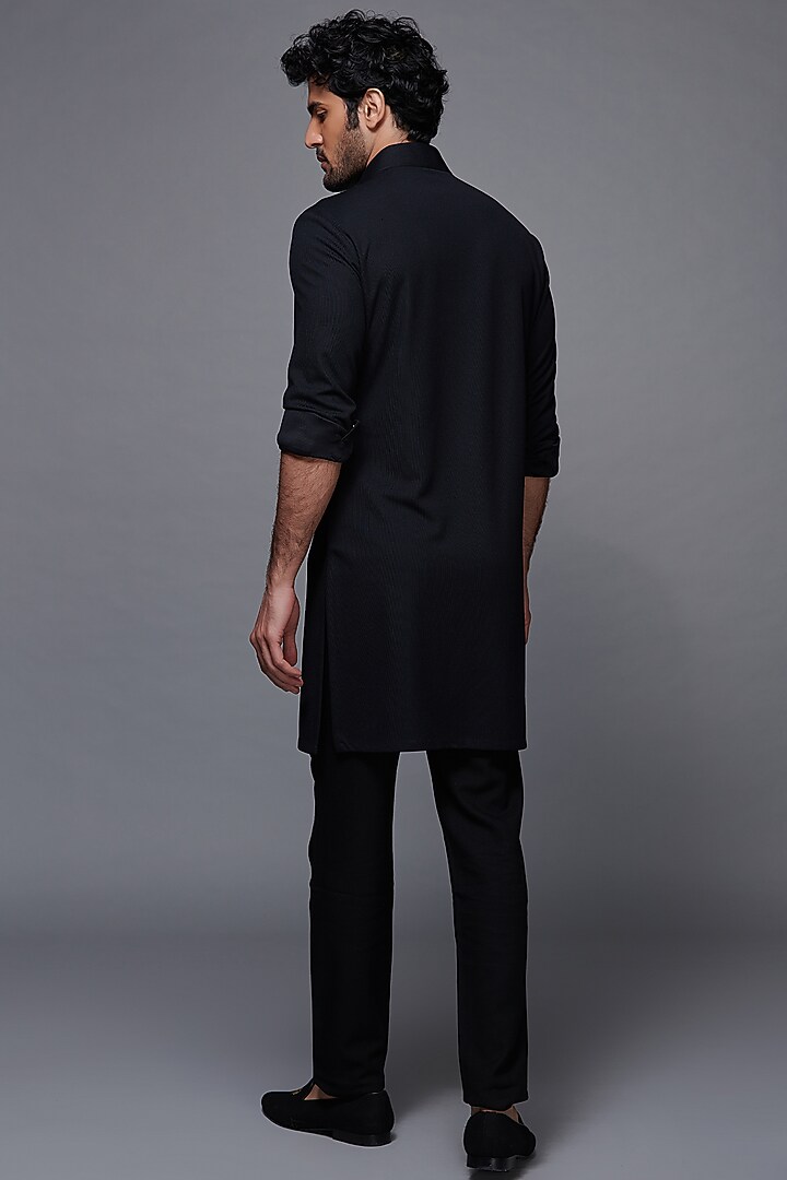 Black Terylene Shirt Kurta by S&N by Shantnu Nikhil Men at Pernia's Pop Up Shop