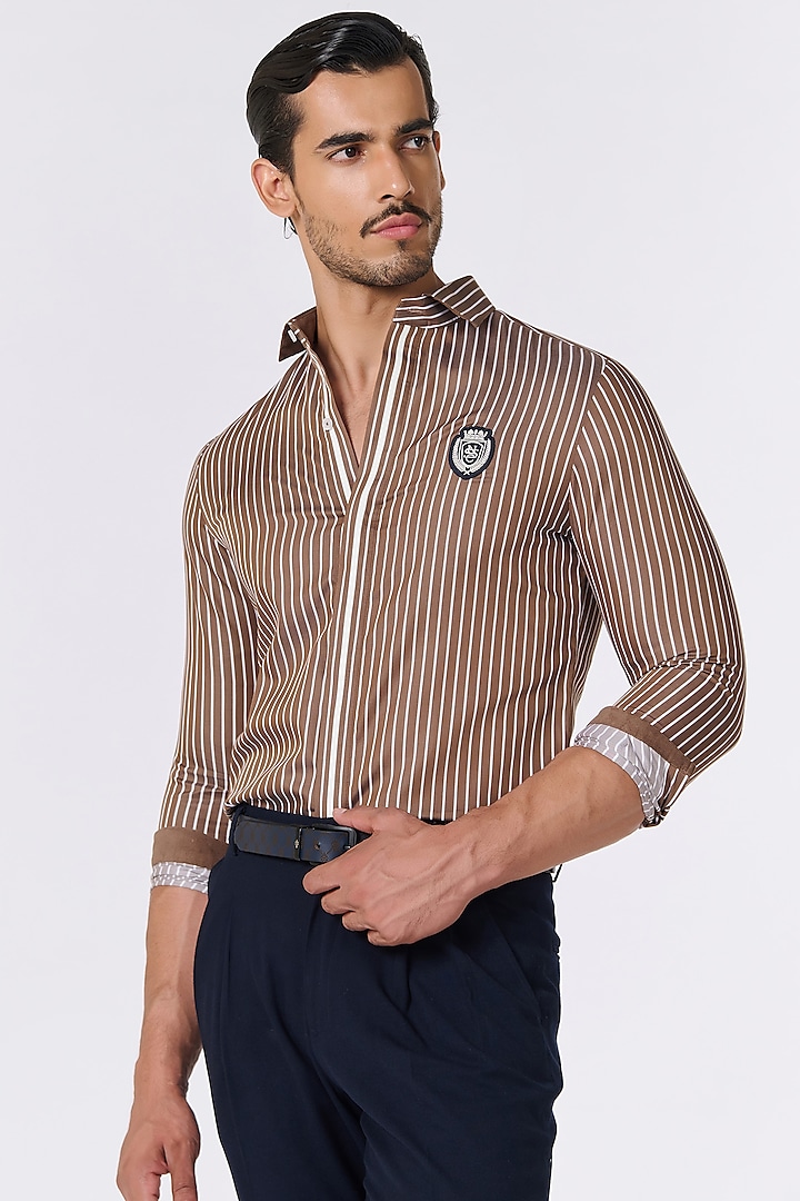 Brown Cotton Striped Shirt by S&N by Shantnu Nikhil Men