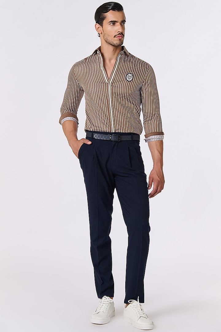Brown Cotton Striped Wedding Shirt by S&N by Shantnu Nikhil Men at Pernia's Pop Up Shop