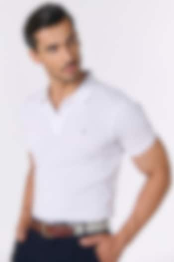 White Giza Cotton Polo T-Shirt by S&N by Shantnu Nikhil Men