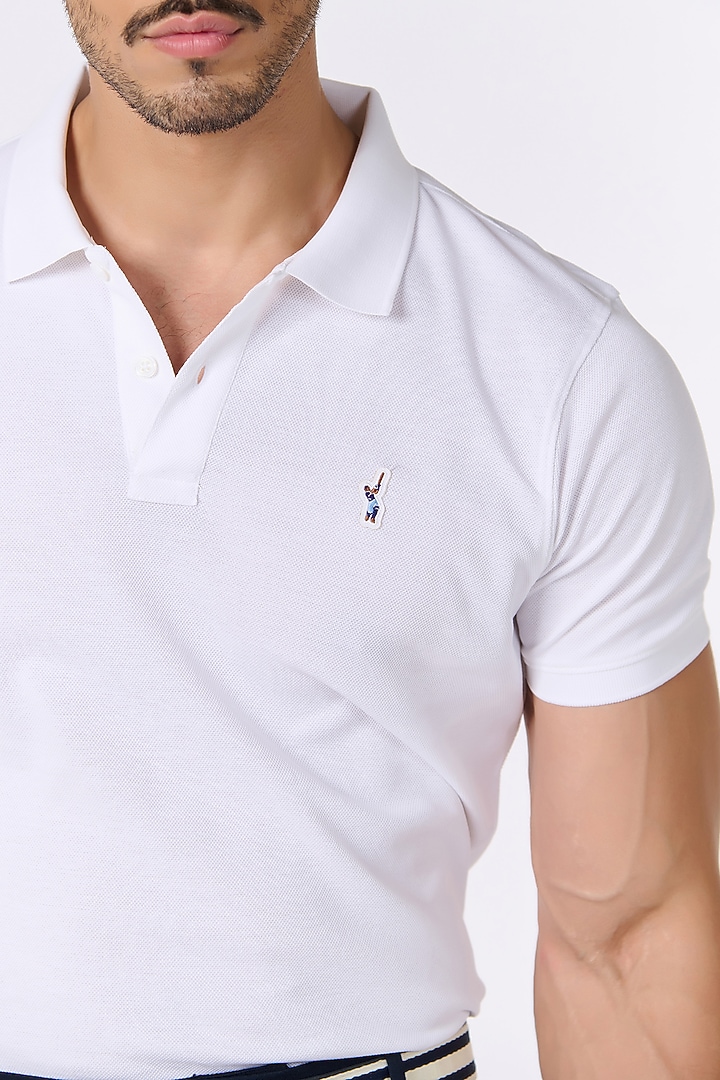 White Giza Cotton Polo T-Shirt by S&N by Shantnu Nikhil Men at Pernia's Pop Up Shop