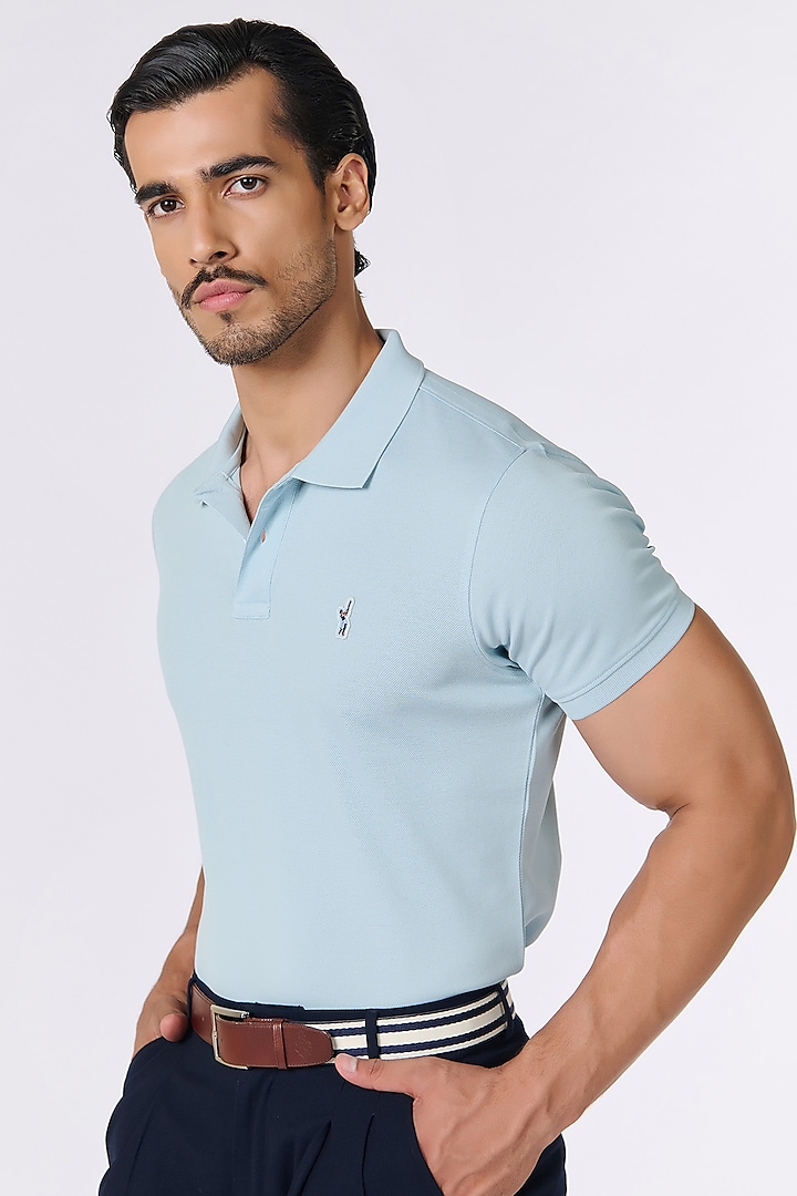 Light Blue Giza Cotton Polo T-Shirt by S&N by Shantnu Nikhil Men at Pernia's Pop Up Shop
