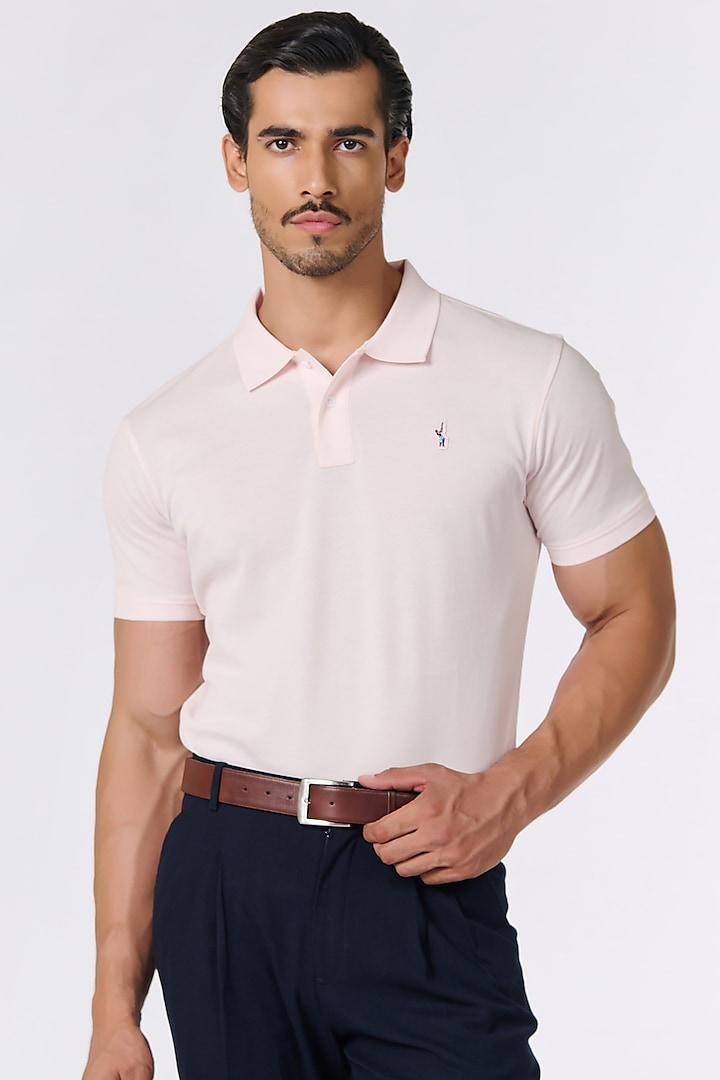 Light Pink Giza Cotton Polo T-Shirt by S&N by Shantnu Nikhil Men