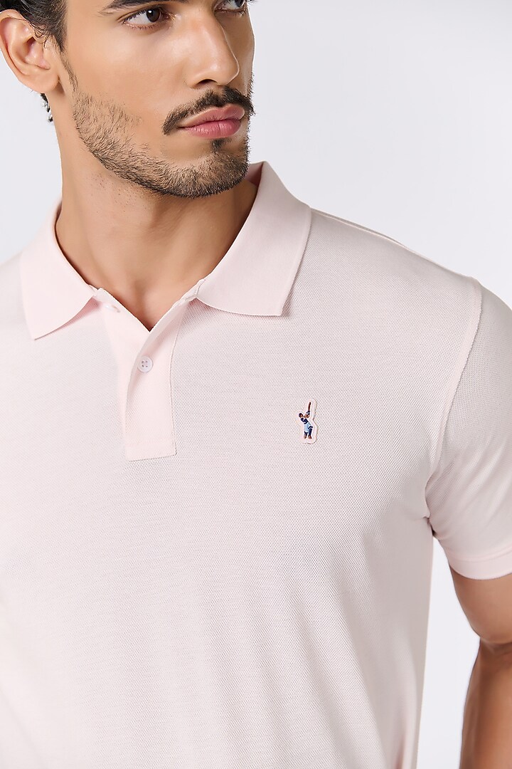 Light Pink Giza Cotton Polo T-Shirt by S&N by Shantnu Nikhil Men at Pernia's Pop Up Shop