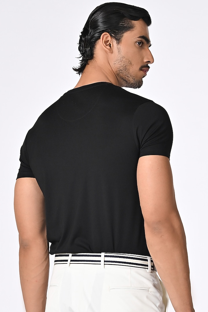 Black Viscose Nylon Spandex T-Shirt by S&N by Shantnu Nikhil Men at Pernia's Pop Up Shop