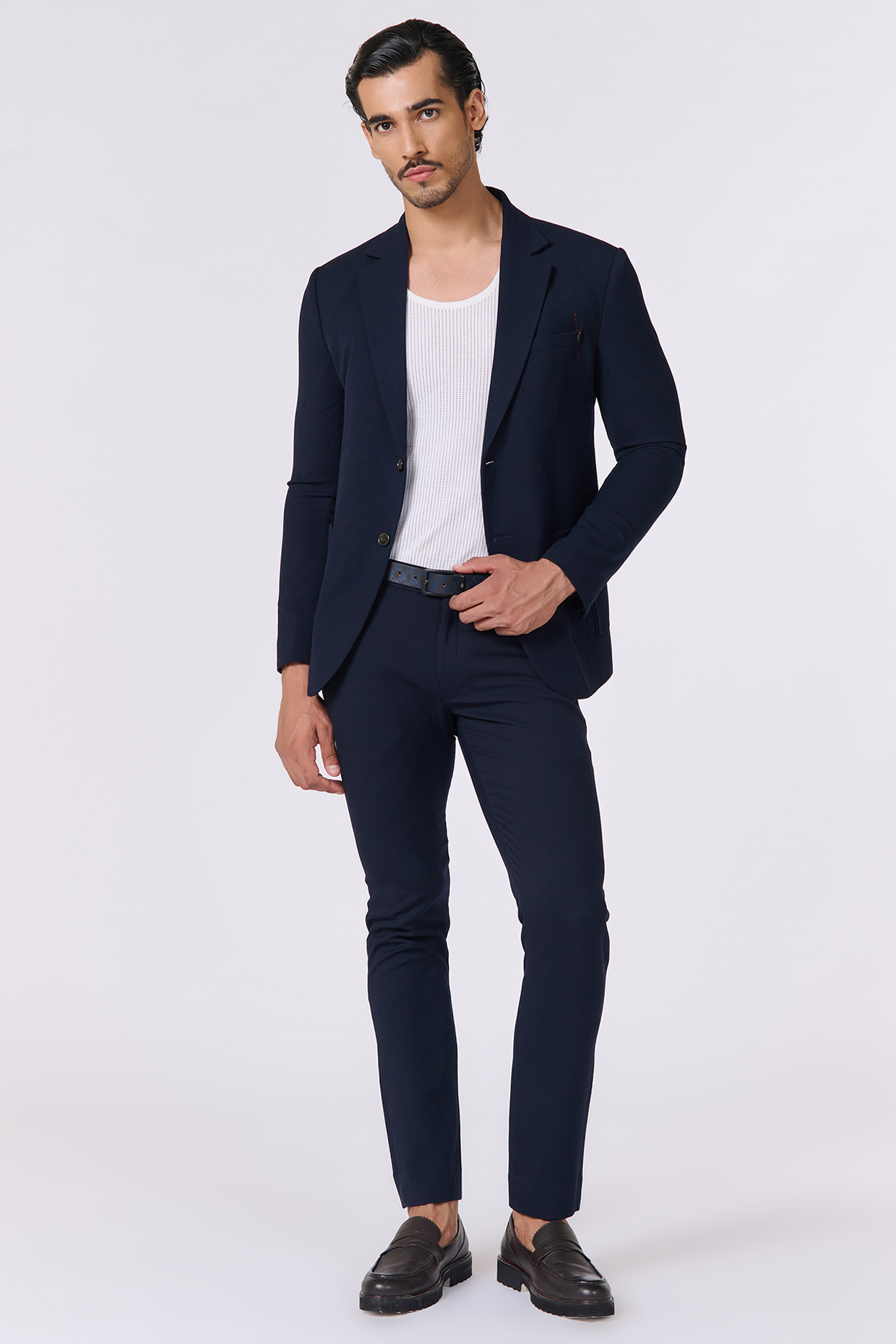 Navy Blue Poly Blend & Viscose Jacket by S&N by Shantnu Nikhil Men at Pernia's Pop Up Shop