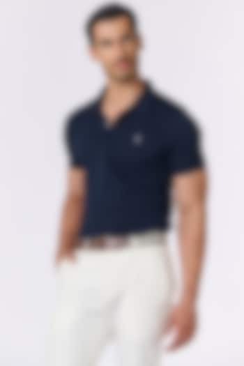 Navy Blue Giza Cotton Polo T-Shirt by S&N by Shantnu Nikhil Men